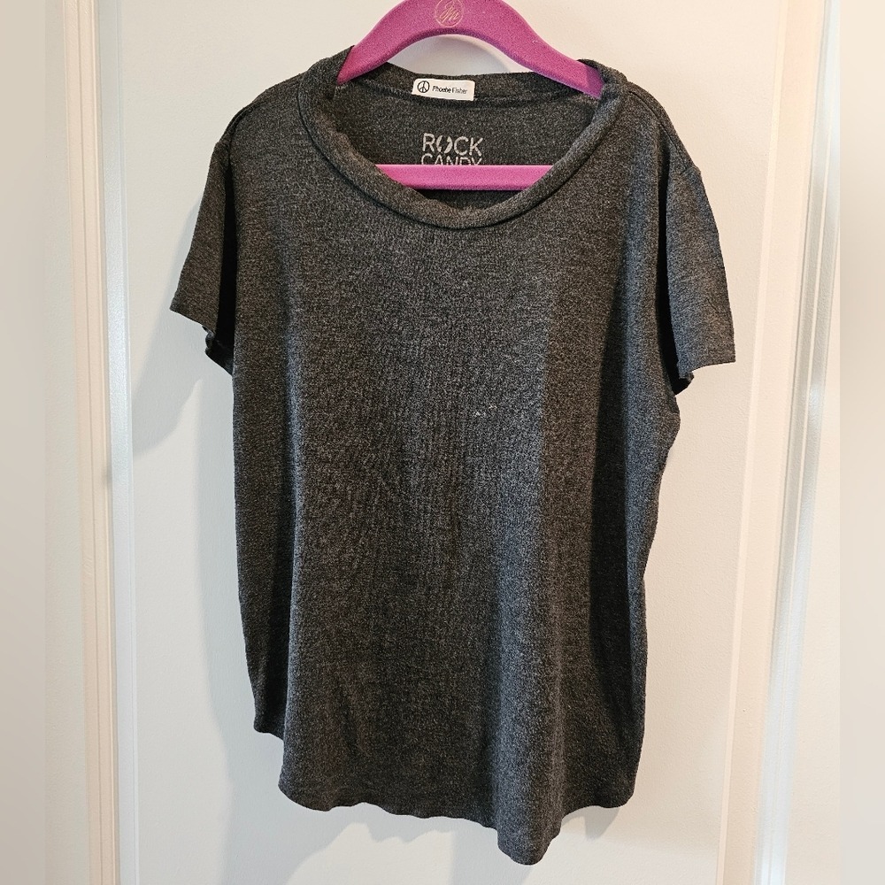 Rock Candy‎ Kids sz Charcoal Grey Heathered Rolled Neck High-Low Knit T-Shirt